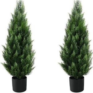 2 Cedar Shrubs for Front Porch Faux Plants Indoor and Outdoor Decor (2 Pack 3ft)